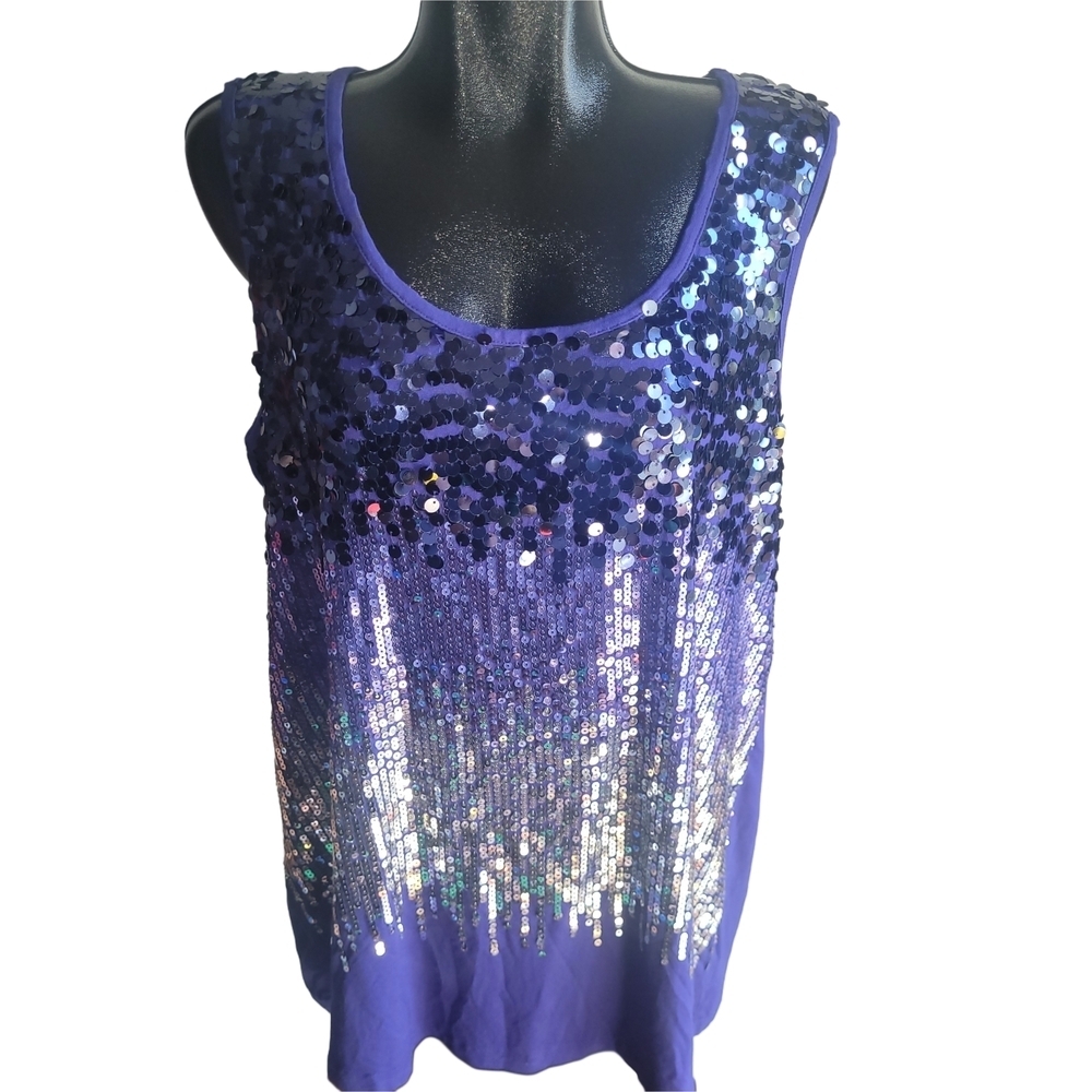 Penningtons Sequin Embellished Royal  Blue Sleeveless Top Size 2X